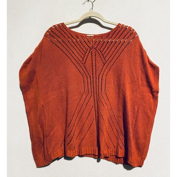 Chicos 2 Sweater Womens Large Kimono Sleeve Pullover Boxy Burnt Orange Boho - Picture 1 of 7